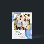 Tarjeta Festiva Janucá | Foto de Acuarela Azul Abstracta Moderna<br><div class="desc">Tarjeta de vacaciones de Janucá con Foto de Acuarela Azul Abstracta Moderna</div>