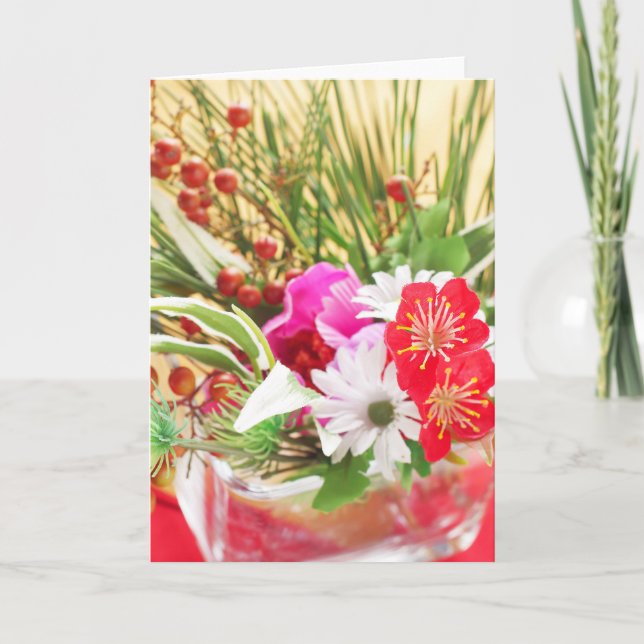 Tarjeta Festiva Japanese new years flowers (Anverso)