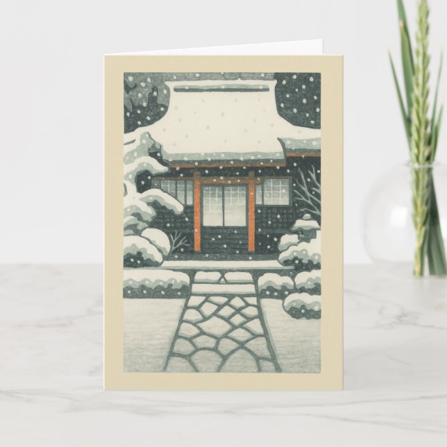 Tarjeta Festiva Japanese Temple Ukiyo-e Christmas Card (Anverso)