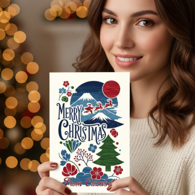 Tarjeta Festiva Japanese Woodblock Style Christmas (Subido por el creador)