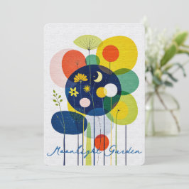 Tarjeta Festiva Jardín Abstracto de Arte Folclórico Luna Estrellas