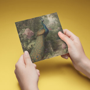 Tarjeta Festiva Jardín Botánico Pavo Real Vintage Arte Refinado pa