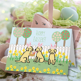 Tarjeta Festiva Jardín de conejitos de Pascua de Labrador Amarillo