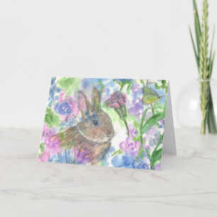 Tarjeta Festiva Jardín de flores de conejo Feliz Pascua