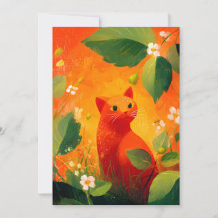 Tarjeta Festiva Jardín de flores silvestres de gato rojo caprichos