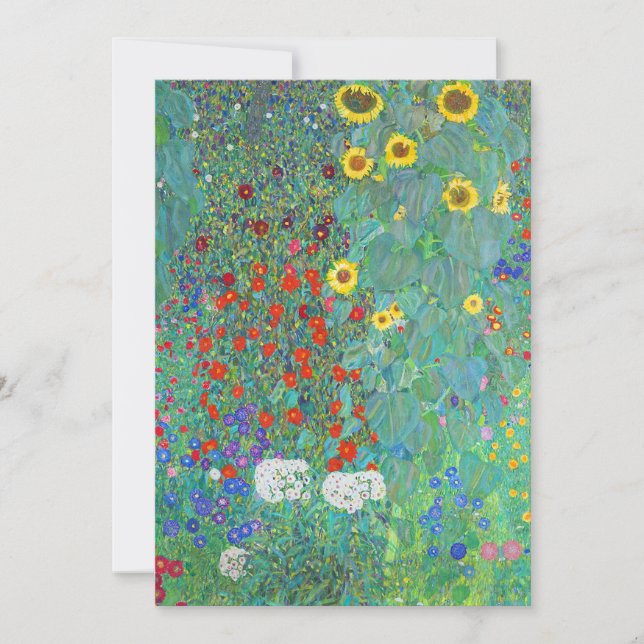 Tarjeta Festiva Jardín de granja con girasoles por Gustav Klimt (Anverso)