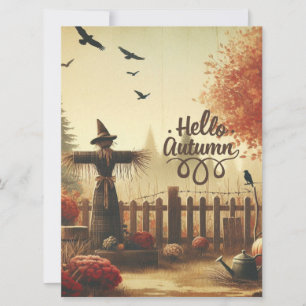 Tarjeta Festiva Jardín de otoño y espantapájaros 