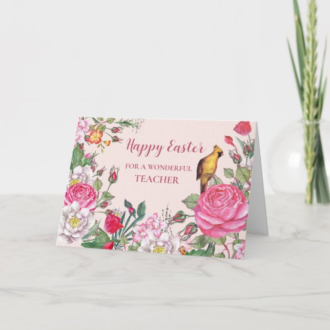 Tarjeta Festiva Jardín de primavera profesor feliz Pascua (Anverso)