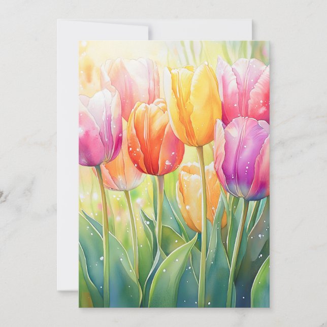 Tarjeta Festiva Jardín de Tulipanes de la Primavera de la acuarela (Anverso)