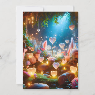Tarjeta Festiva Jardín del Corazón de Flores Mágicas Brillantes