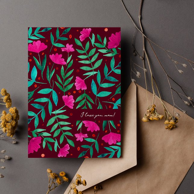 Tarjeta Festiva Jardín mágico - magenta y verde te amo mamá (Subido por el creador)