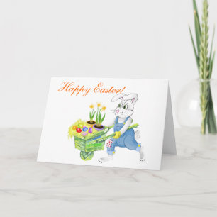Tarjeta Festiva Jardinero de conejito de Pascua