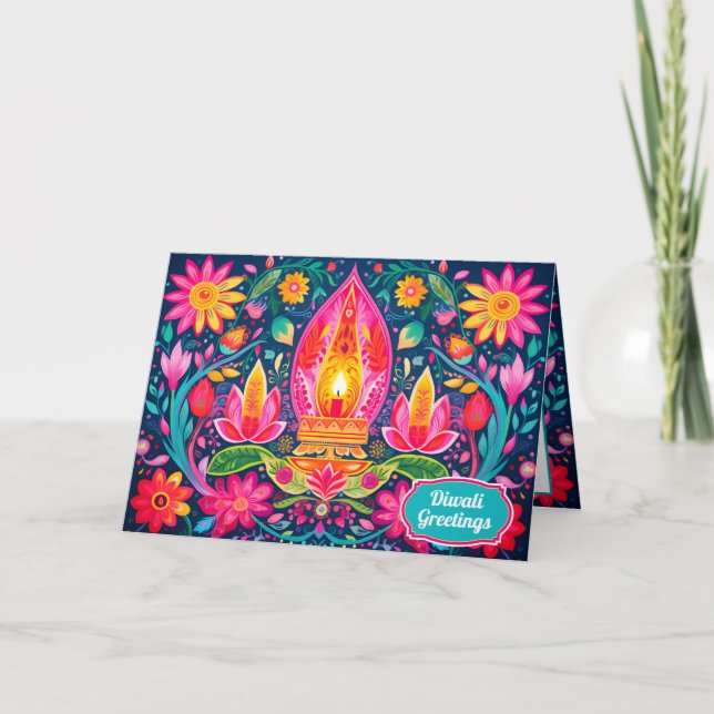 Tarjeta Festiva Jardines de Diwali encantados (Anverso)