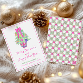 Tarjeta Festiva Jarrón de jengibre de lazo rosa caliente acuarela 