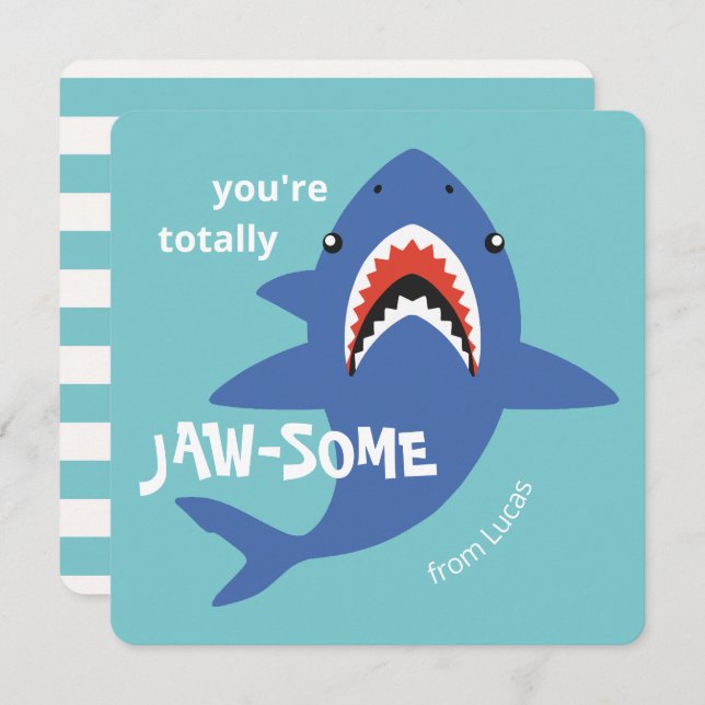 Tarjeta Festiva Jaw-some shark classroom valentines day card (Anverso / Reverso)