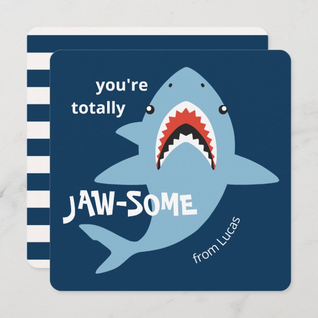 Tarjeta Festiva Jaw-some shark classroom valentines day card (Anverso / Reverso)