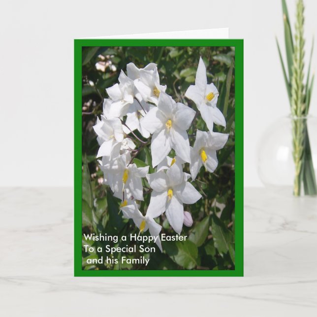 Tarjeta Festiva Jazmín, feliz hijo de Pascua y carné de cuñada (Anverso)