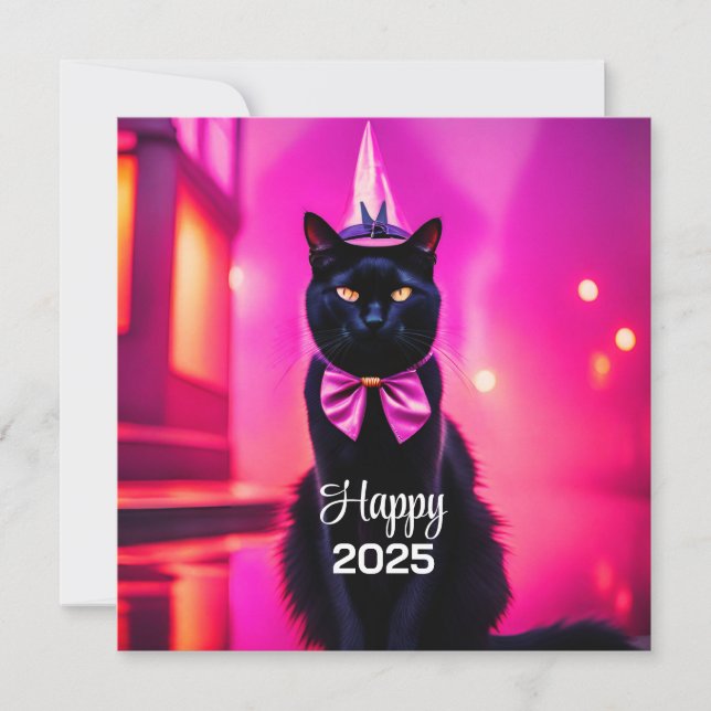 Tarjeta Festiva Jazzy Kitty - Feliz 2024 (Anverso)