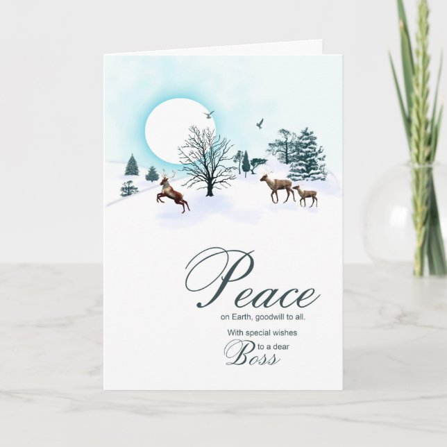 Tarjeta Festiva Jefe, escena de Navidades con renos (Anverso)