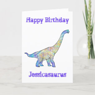 Tarjeta Festiva Jessica saurio Braquiosaurio dinosaurio colorido
