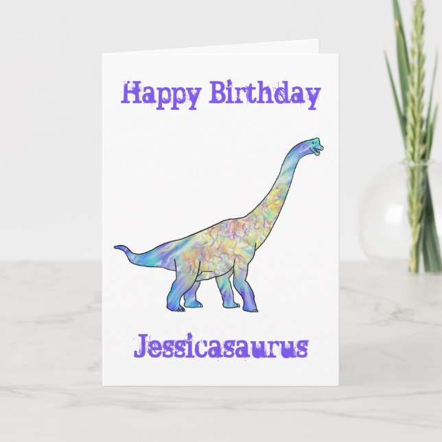 Tarjeta Festiva Jessica saurus Colorful Brachiosaurus Dinosaur (Anverso)