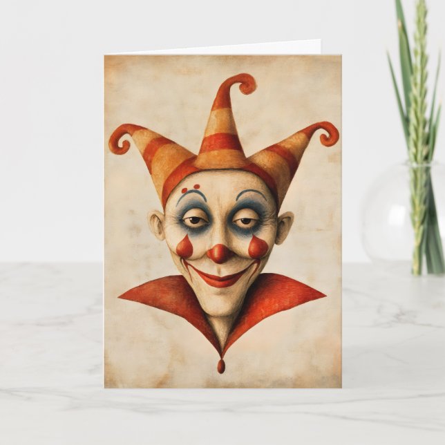 Tarjeta Festiva Jester Clown Retro Face (Anverso)