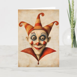 Tarjeta Festiva Jester Clown Retro Face