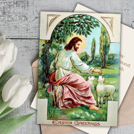 Tarjeta Festiva Jesús alimentando a los corderos Personalizado Pas