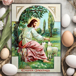 Tarjeta Festiva Jesús Alimentando A Los Lambres Personalizados Pas