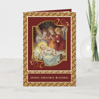Tarjeta Festiva Jesús bebé en el pesebre con versículo de las escr