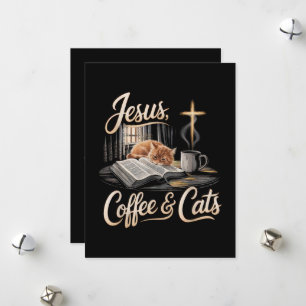 Tarjeta Festiva Jesús Café y Gatos Divertido Cristiano