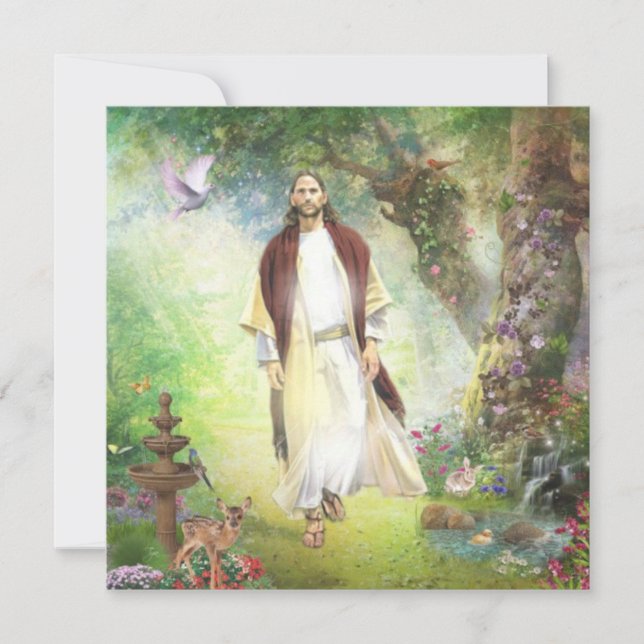 Tarjeta Festiva Jesús Caminando En El Jardín De La Fiesta De Geths (Anverso)