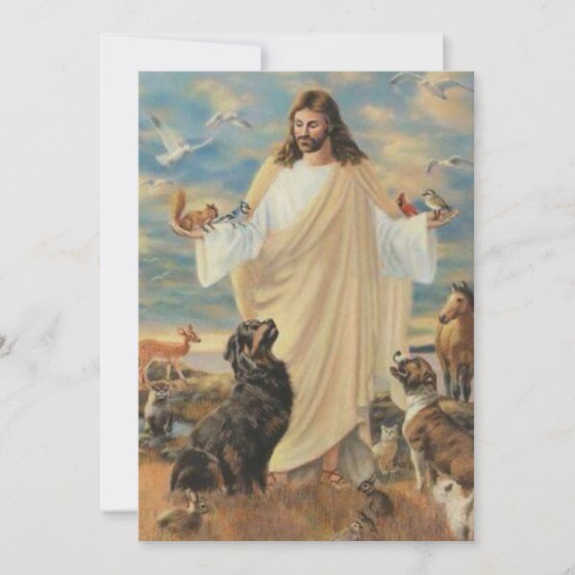 Tarjeta Festiva Jesús Con Los Animales (Anverso)