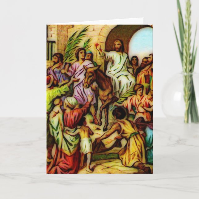 Tarjeta Festiva Jesús conduce el burro a Jerusalén (Anverso)