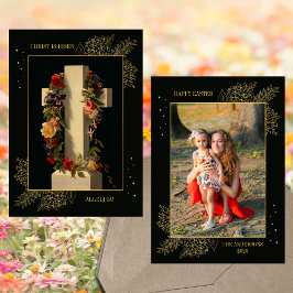 Tarjeta Festiva Jesús Cristiano Cruz Floral Familia Foto Pascua