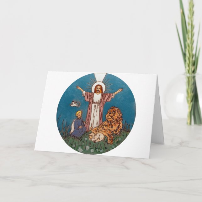 Tarjeta Festiva Jesús el León y el Cordero (Anverso)