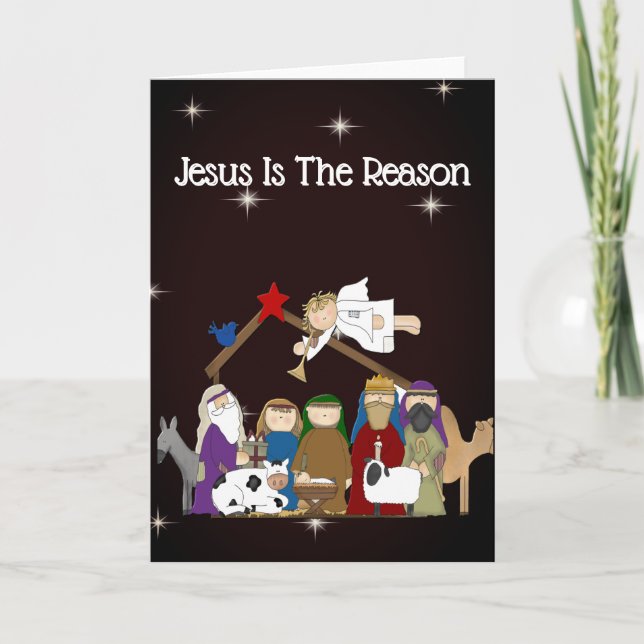 Tarjeta Festiva Jesús es la razón de la escena de la Natividad (Anverso)
