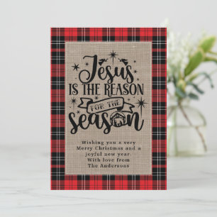 Tarjeta Festiva Jesús es la Razón de la Temporada Plaid Búfalo
