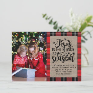Tarjeta Festiva Jesús es la Razón de la Temporada Plaid Búfalo