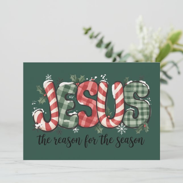 Tarjeta Festiva Jesus Is The Reason For The Season Christian Faith (Anverso de pie)