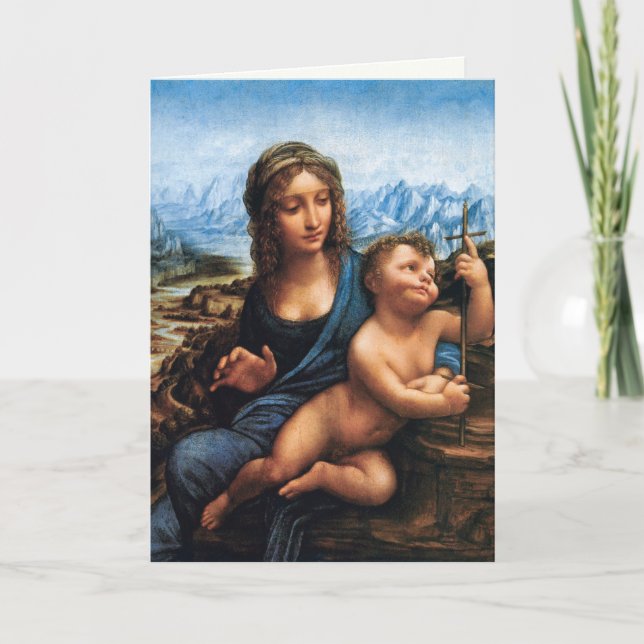 Tarjeta Festiva Jesús Niño y Virgen María Religioso Cristiano Anti (Anverso)
