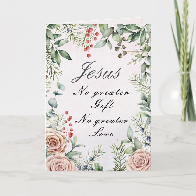Tarjeta Festiva Jesús, no más regalos, no más amor, Navidades (Anverso)