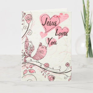 Tarjeta Festiva Jesús Te Ama Un El día de San Valentín De Aves Abu
