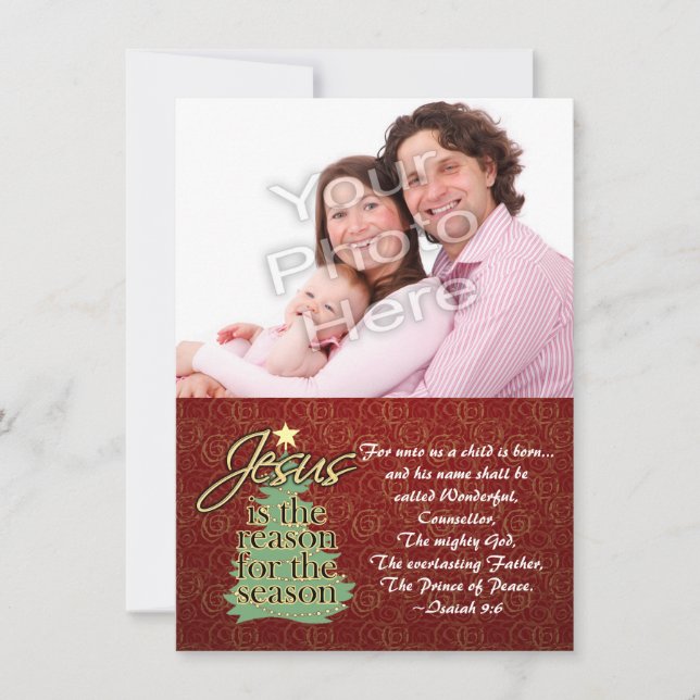 Tarjeta Festiva Jesus the Reason Christian Christmas Photo Card (Anverso)