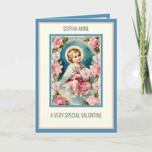 Tarjeta Festiva Jesús Valentine religioso para niño o Chica (Anverso)