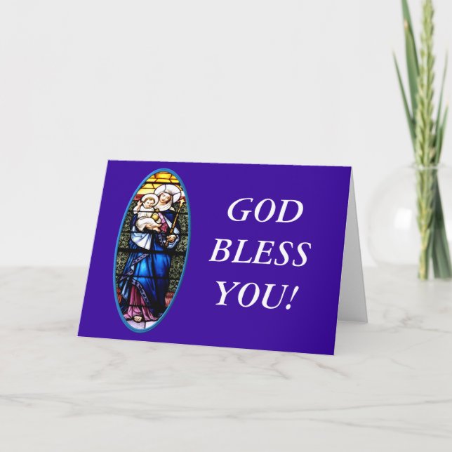 Tarjeta Festiva Jesús y María vidrieras (Anverso)