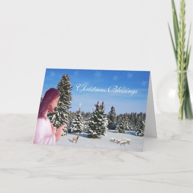 Tarjeta Festiva Jesús y ovejas (Anverso)