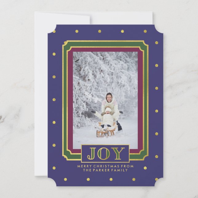 Tarjeta Festiva Jewel Tone Navidades joy con foto (Anverso)