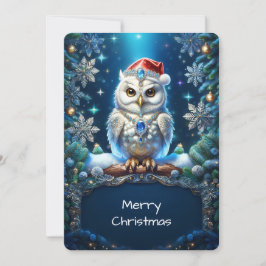 Tarjeta Festiva Jeweled Owl with Santa Hat Holiday Card
