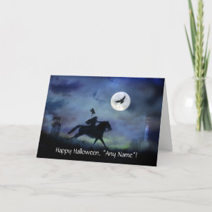 Tarjeta Festiva Jinete sin Cabeza de Halloween con Nombre Personal
